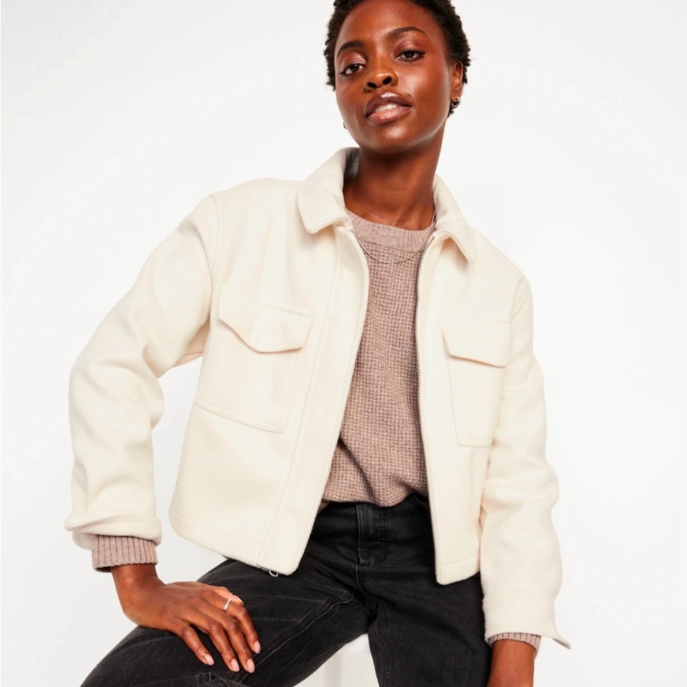 Old Navy XXL NWOT CREAM cropped oversized soft denim shacket jacket